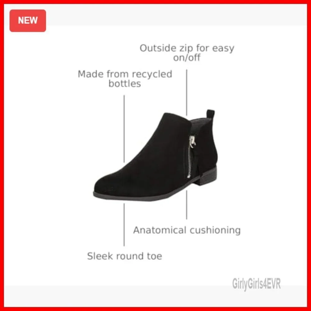 Women's Ankle Booties with Zip Closure, Recycled Materials, Low Heel